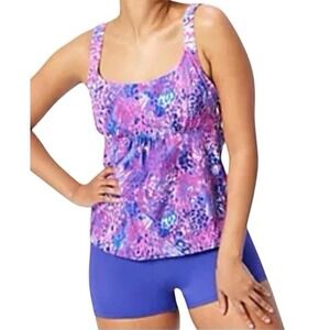Kim Gravel x Swimsuits For All Scoop Neck Tankini Set w/Bike Short Sz 8 Purple